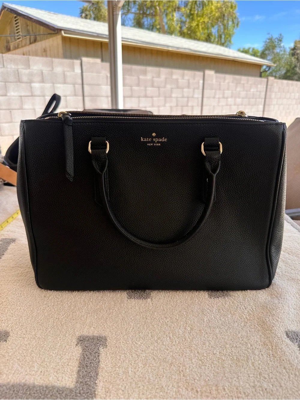 kate spade Black Pebbled Leather Satchel with Gold Logo - Picture 2 of 11